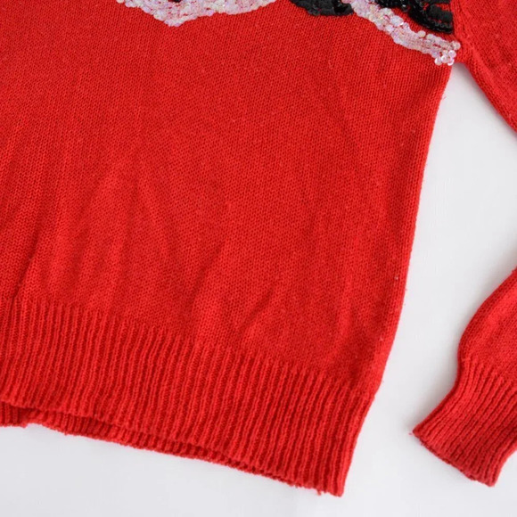 Vintage L.L. European Red with Black & White Beaded V-neck Knit Sweater Size 38 - Picture 6 of 12